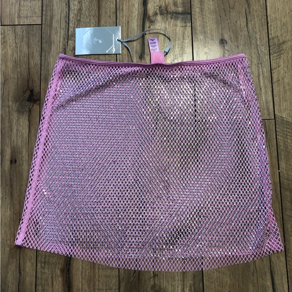 SkimsxSwarovski bubblegum pink Stretch net mini skirt - Picture 2 of 5